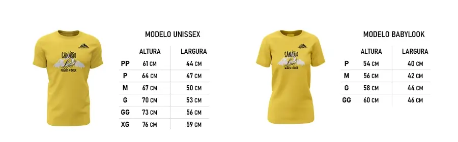 Tamanhos de Camisetas